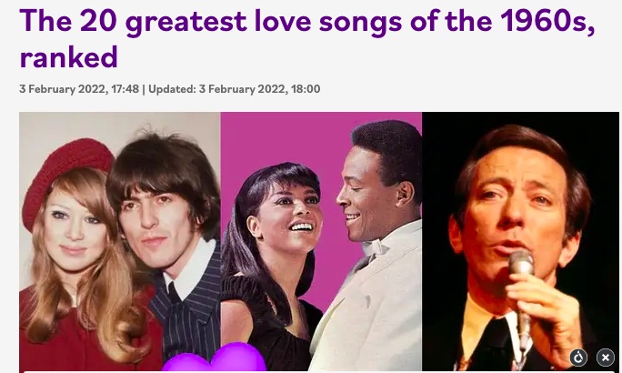 The most popular love songs of the 1960s and 1970s